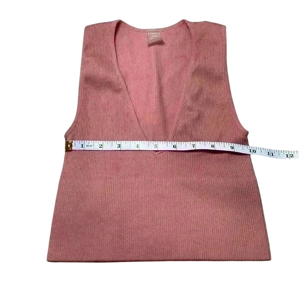 Dynamic Style 322 Pink Ribbed Deep V-Neck Cropped Tank Top One Size